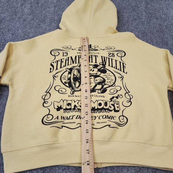 Disney Hoodie Womens Medium Yellow Mickey Mouse Steamboat Willie Disney 100 Crop - Picture 6 of 13